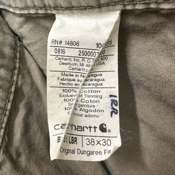 Carhartt Men's 38x30 Pants Canvas Original Dungaree Fit Carpenter Brown B151 LBR - Picture 4 of 7